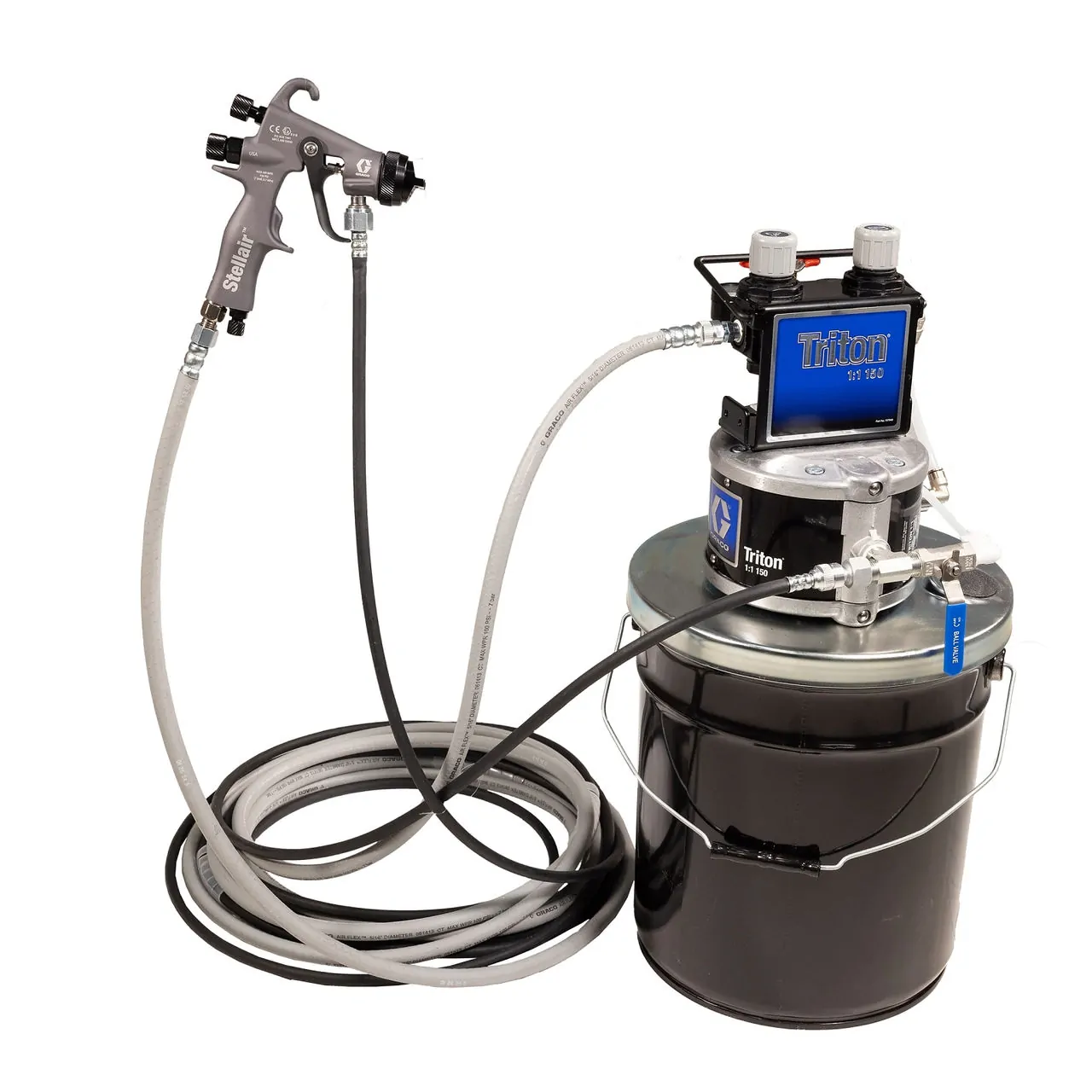 Triton SST spray package, bucket, 100 psi regulator, suction, air and fluid hoses, AirPro compatible gun, 1.4 mm (.055 in) nozzle for metal
